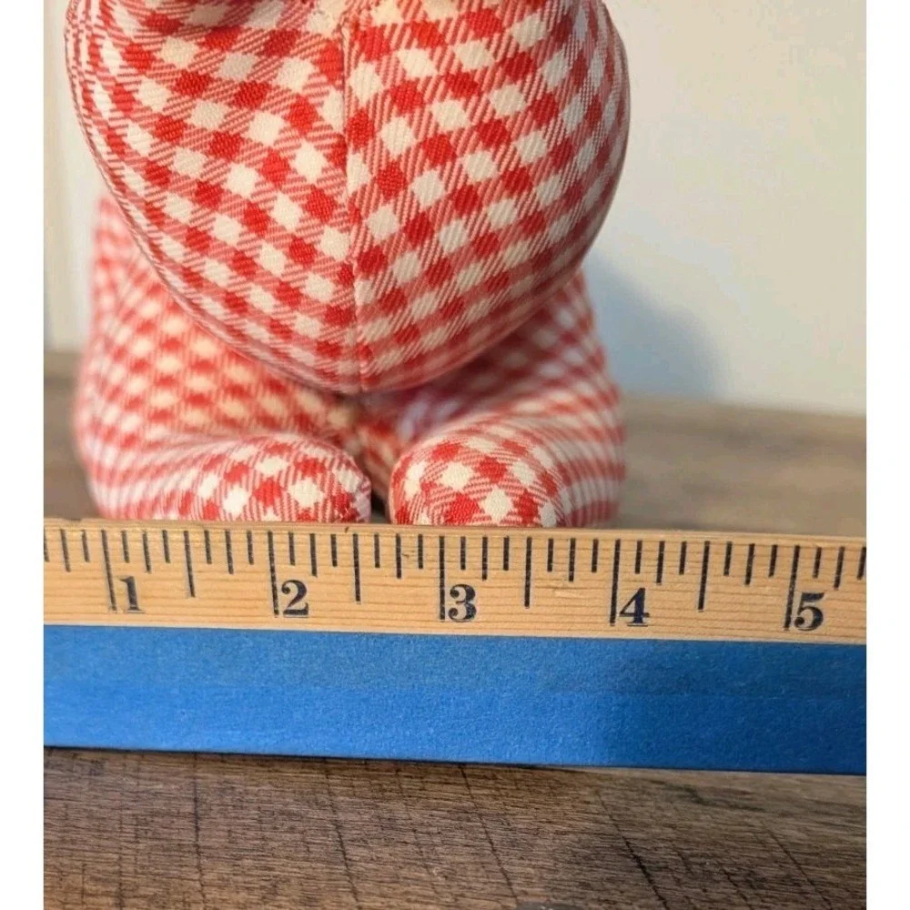 Vintage Handmade Gingham Red White Cat Shelf Sitter Country Cottage Core Sturdy